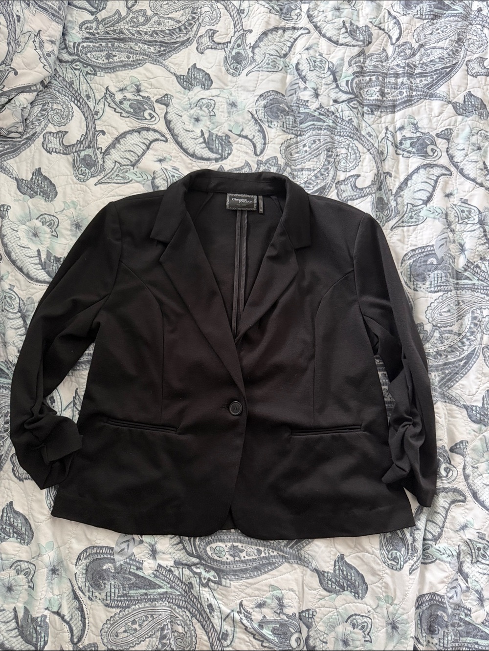 Christian Siriano Black Single-Button Notch Lapel Blazer stretch knit fabric XL